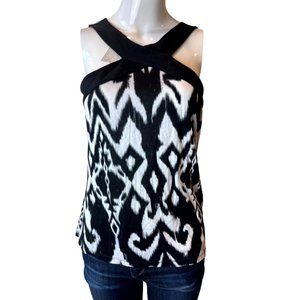 I-N-C International Concept Geometric Women Tank Top Grecian Neck Black White M